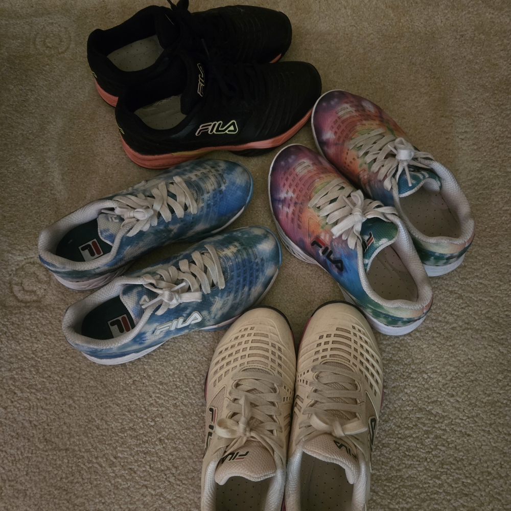 Fila Womens Size 7.5 Black, Tie-Dye, Blue, and Cream color PICKLEBALL Sneakers